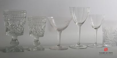 null Lot en cristal et verre comprenant six verres à eau et trois verres à vin à...
