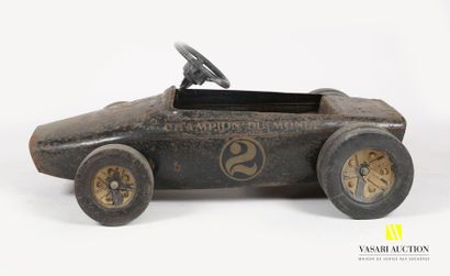 null LOTUS pedal car in black and gold lacquered sheet metal bearing the inscription...