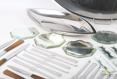 null Stainless steel set including twelve shellfish spears and two shuttle-shaped...