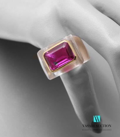 null Ring set with a rectangular tourmaline with cut sides in closed setting in vermeil...
