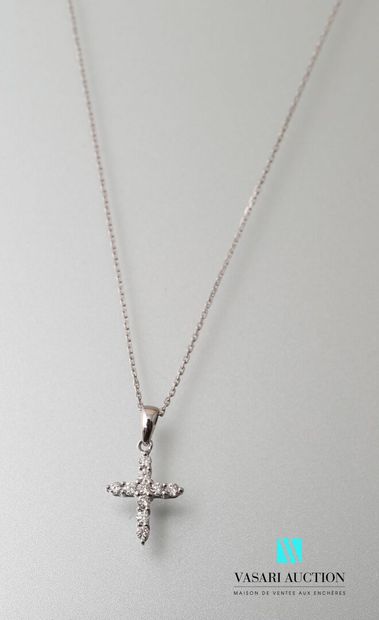 null Pendant cross and its chain with mesh forçat in white gold 750 thousandth set...