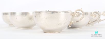 null Suite of six white porcelain teacups, the silver mount 900 thousandths decorated...