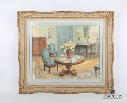 null French school of the XXth century

Bourgeois Interior

Watercolor 

(a tear...