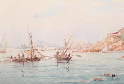null HENRY Émile (1842-1920) 

Return from fishing in the bay

Watercolor

Signed...