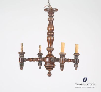 null Lot including a turned wood chandelier with four arms of light. (wear, worm...