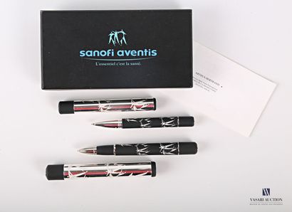 null ARTHUS-BERTRAND

Two metal and black plastic pens decorated with Sanofi Aventis...