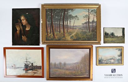 null Set of six frames including:

- TERRAL A. - Young woman with a crucifix - oil...
