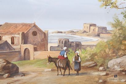 null ANONYMOUS

Meeting near the village by the sea

Gouache on paper

(small stains)

23...