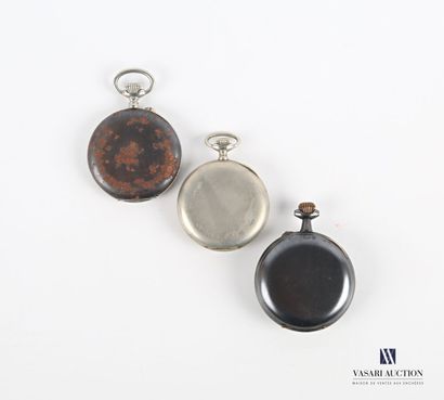 null Three metal pocket watches, the first one from LIP has a white enamelled dial...