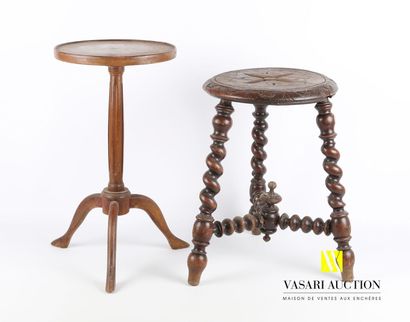 null Lot including a small mahogany pedestal table, the round top rests on a shaft...