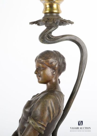 null Lot including a lamp base in patinated regula representing a woman with a fruit...