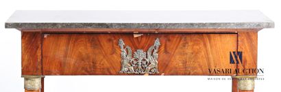 null Mahogany and mahogany veneer console with a marble top, it opens with a drawer...