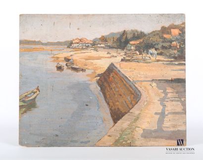 null French school of the XXth century

View of a port at low tide

Oil on panel

Unsigned

(some...