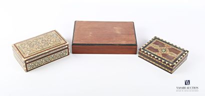 null Set of three boxes, two in marquetry (Height. : 5 cm - Width : 16,5 cm - Depth...