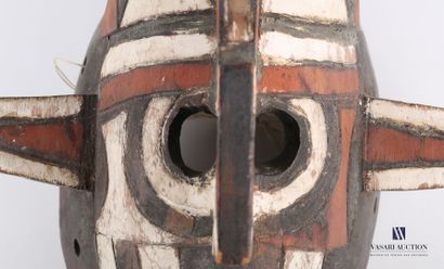 null Anthropomorphic mask with two horns in carved wood treated in polychrome in...