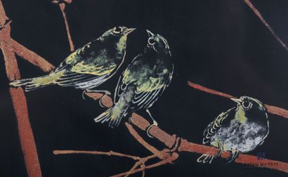 null SHANDLY (XXème siècle)

Deux panneaux laqués figurant des oiseaux branchés 

Signature...