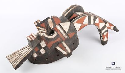 null Anthropomorphic mask with two horns in carved wood treated in polychrome in...