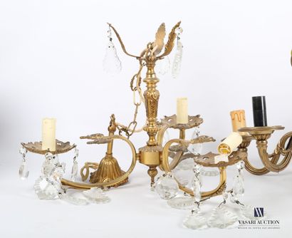 null Lot of three luminaries including a bronze chandelier with five arms of light...