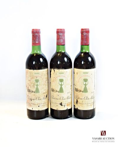 null 3 bottles Château CLERC MILON Pauillac CC 1979

	Faded, stained and worn. N:...