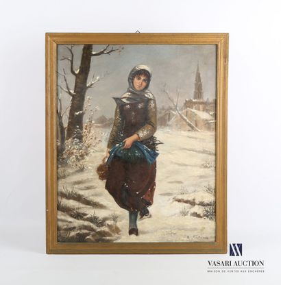 null ANDRIEUX E. (XXth century)

Young girl with a bundle of wood under the snow

Oil...