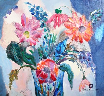 null G. SCHMIDT Robert (born in 1923)

Bouquet with blue glass

Oil on canvas

Signed...