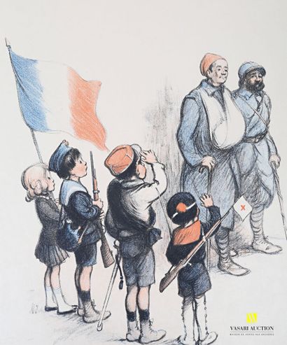 null Lot of seven prints after Poulbot featuring soldiers of the First World War...