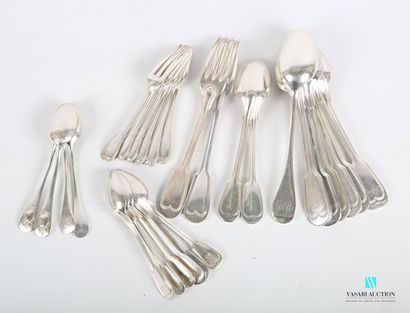 null Lot in silver plated metal including six tea spoons, seven table spoons, two...