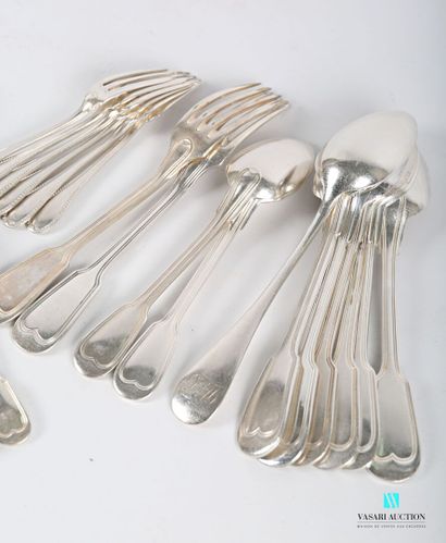 null Lot in silver plated metal including six tea spoons, seven table spoons, two...