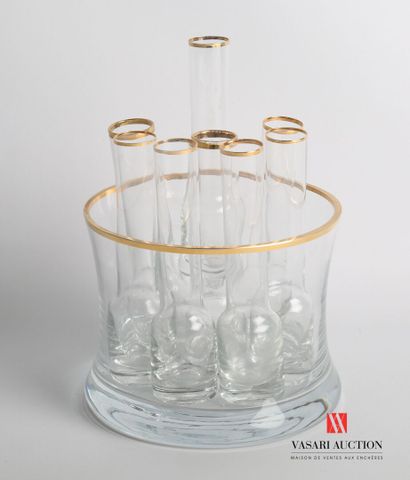 null Service à vodka comprenant une vasque et huit verres en verre translucide et...