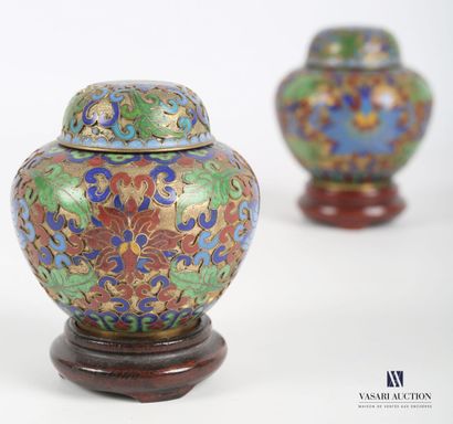 null JAPAN

Two miniature bronze potiches decorated with champlevé polychrome enamels...