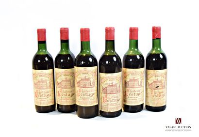 null 6 bouteilles	Château LESTAGE	Listrac CBS	1959

	Et. fanées et tachées (1 déchirure)....