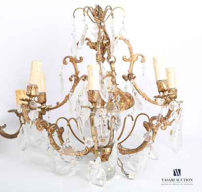 null Lot of three luminaries including a bronze chandelier with five arms of light...