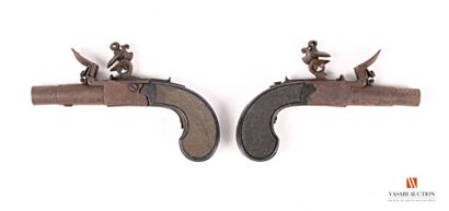 null Pair of flintlock pocket pistols, model with box, unscrewable barrel (blocked),...