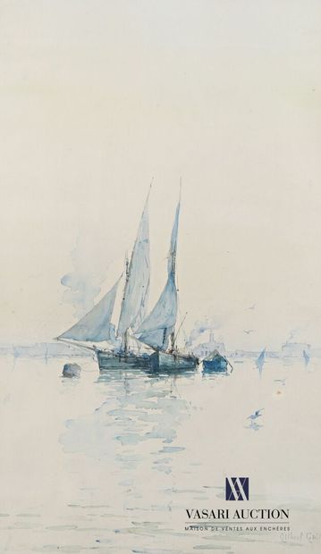 null GALLAND Gilbert (1870-1956) 

Fiddlers moored in the port 

Watercolor on paper

Signed...