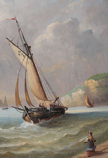 null French school of the 19th century

Ship at sea near the cliffs

Oil on panel

21,5...