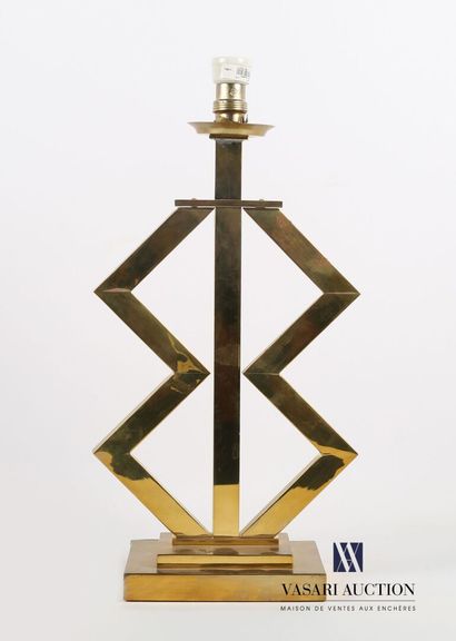 null Bronze and brass lamp stand on a square stepped base supporting a shaft decorated...