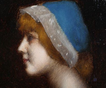 null ZWILLER Augustin (1850-1939

Portrait de femme de profil au bonnet bleu

Huile...