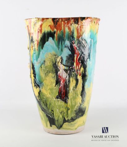 null CIAVAROLONI Nicola (1911-2003) 

Ceramic vase with polychrome patina, the swollen...
