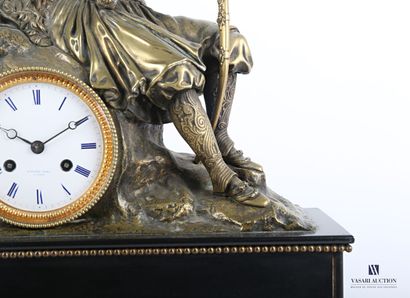 null Bronze clock, the round dial marked Auguste Noël in Paris indicates the hours...