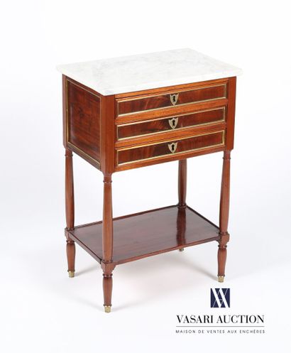 null Mahogany and mahogany veneer chiffonière table inlaid in leaf in brass frames,...