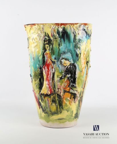 null CIAVAROLONI Nicola (1911-2003) 

Ceramic vase with polychrome patina, the swollen...