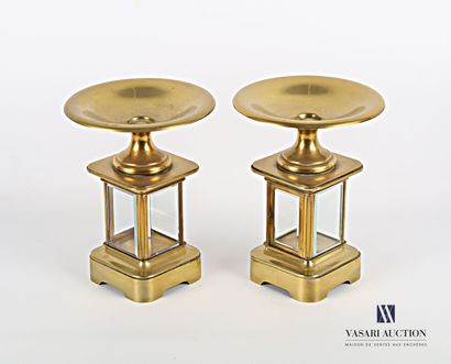 null Pair of bronze and brass cassolettes, the glazed shaft with square section opens...