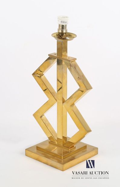 null Bronze and brass lamp stand on a square stepped base supporting a shaft decorated...