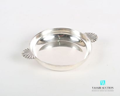 null A round silver bouillon on a flat base, the body plain, the border hemmed with...