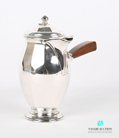 null Silver chocolate pot on a pedestal base, the ovoid body with cut sides has a...