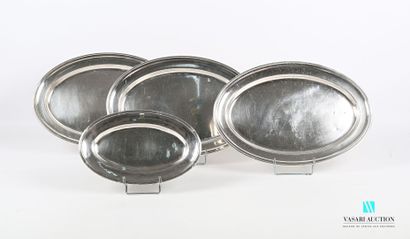 null Silver platerie comprising a suite of three oval dishes, the border hemmed with...
