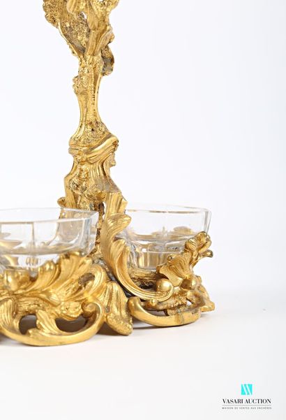 null Double saleron in gilt bronze with openwork decoration of rocaille and acanthus...