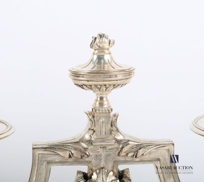 null Pair of silver-plated bronze candlesticks standing on a round base with a doucine,...