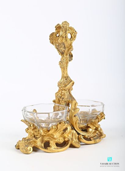 null Double saleron in gilt bronze with openwork decoration of rocaille and acanthus...