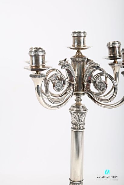 null 
Candelabra with five lights out of silver plated metal posing on a round base...
